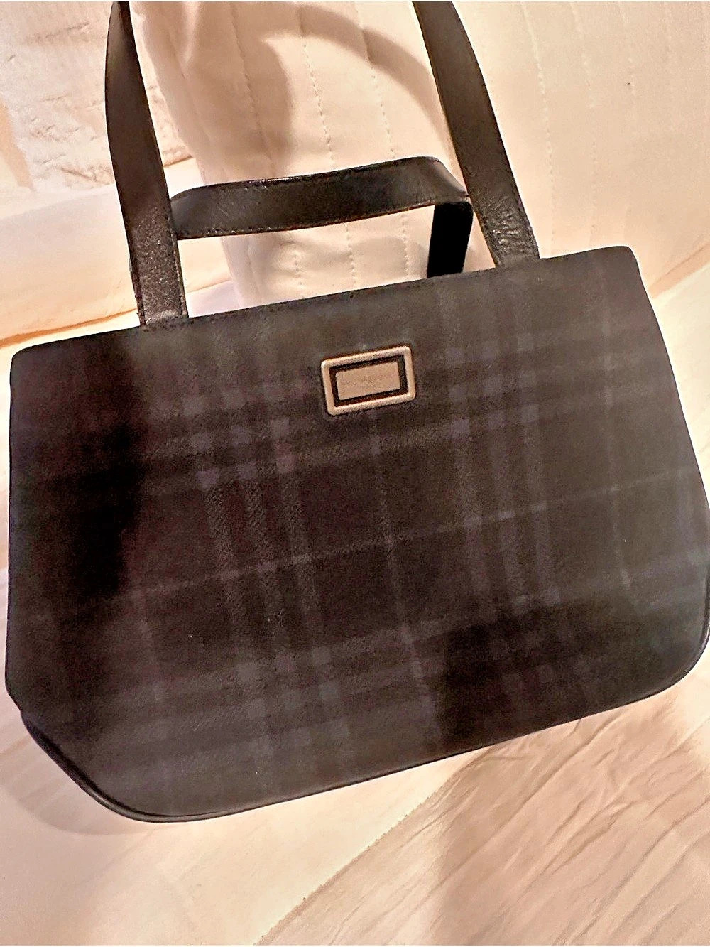 Burberry Plaid Tote in navy black